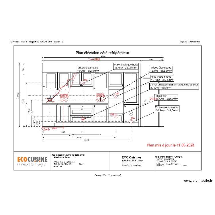 Plan Cuisine élévation côté Réfrigérateur. Plan de 0 pièce et 0 m2