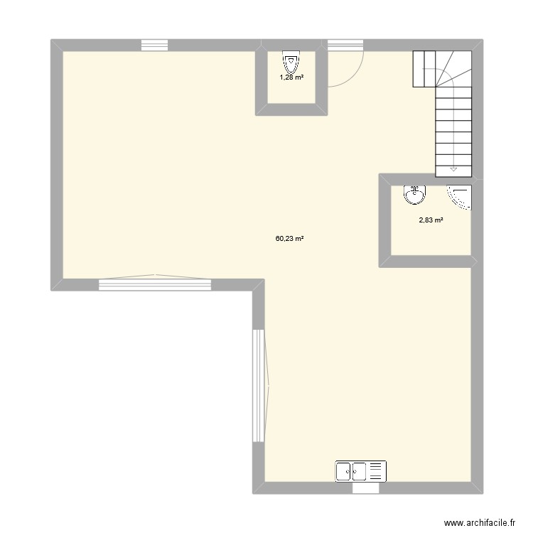 Maison neuve. Plan de 3 pièces et 64 m2