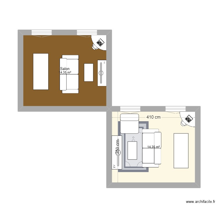 salon. Plan de 2 pièces et 29 m2