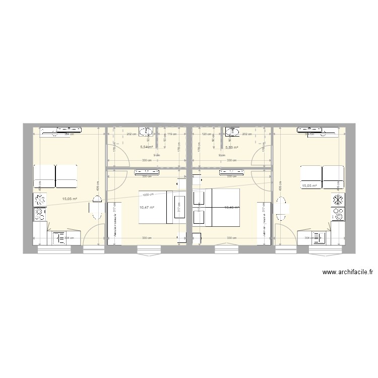 glanon foyer 1/2. Plan de 6 pièces et 62 m2