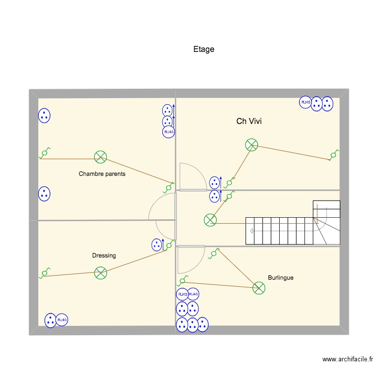 etage bbg. Plan de 3 pièces et 61 m2