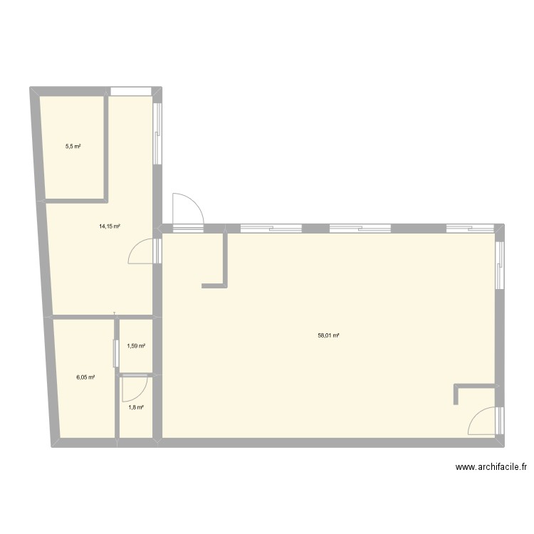 rdc . Plan de 6 pièces et 87 m2