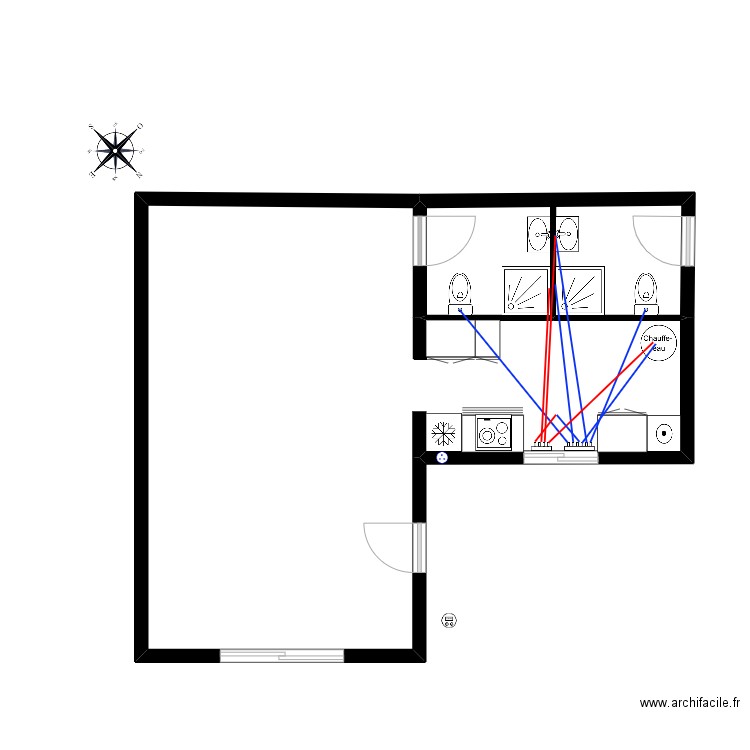 GITE MIALET PLOMBERIE. Plan de 2 pièces et 47 m2