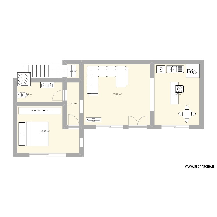 PLAN22P. Plan de 6 pièces et 48 m2