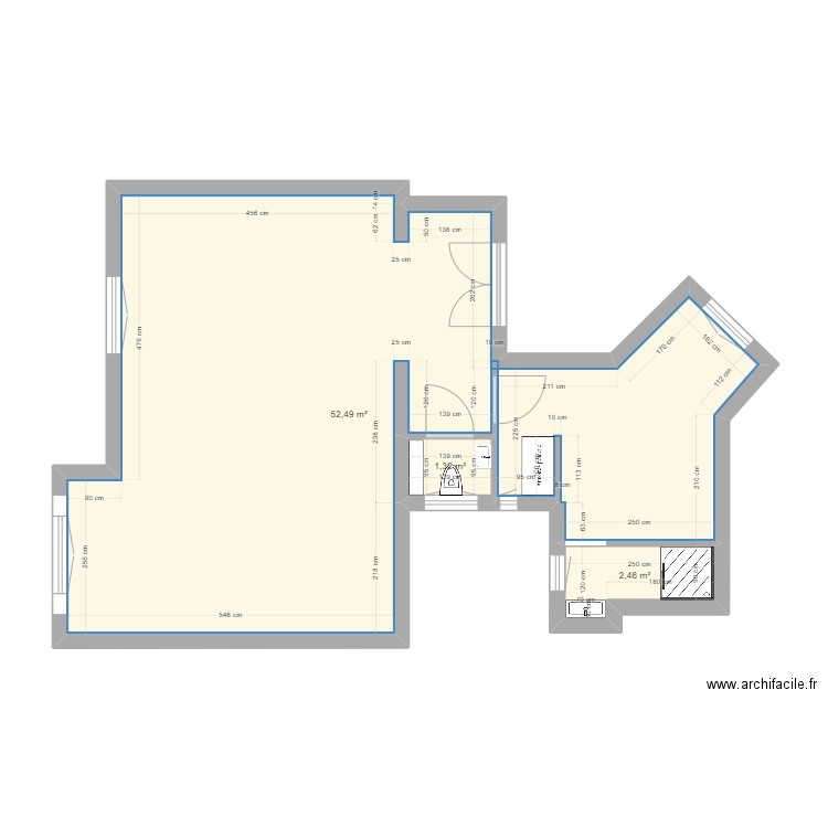 Plan r N V2. Plan de 3 pièces et 56 m2