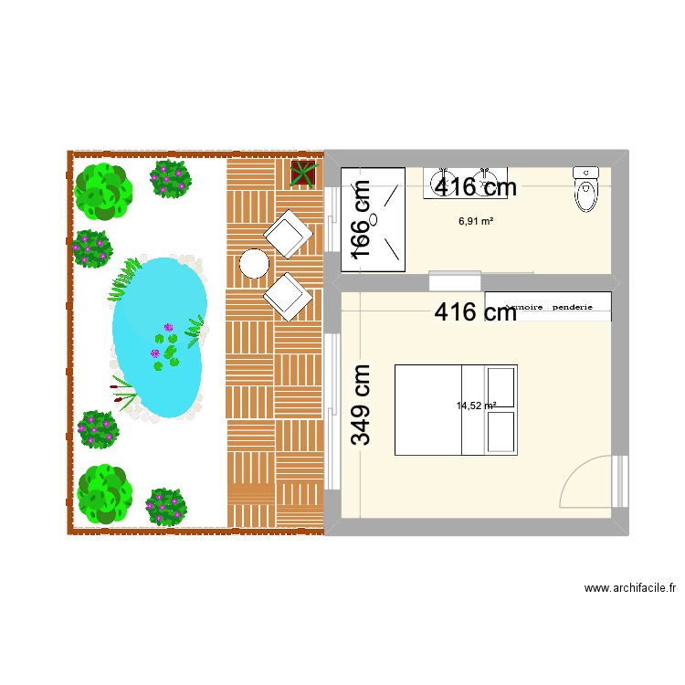 R-Onsen. Plan de 2 pièces et 21 m2