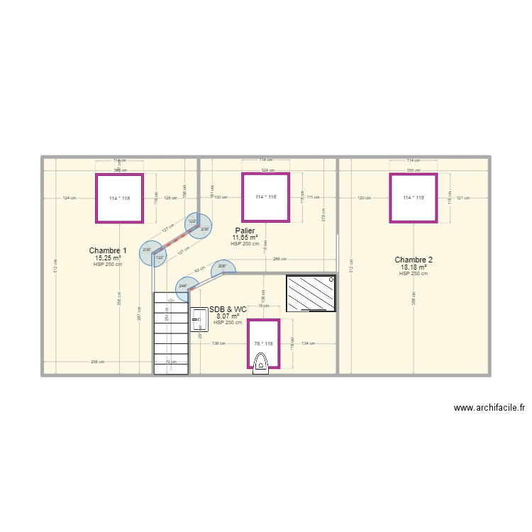 Plan 1 - Comble. Plan de 4 pièces et 53 m2