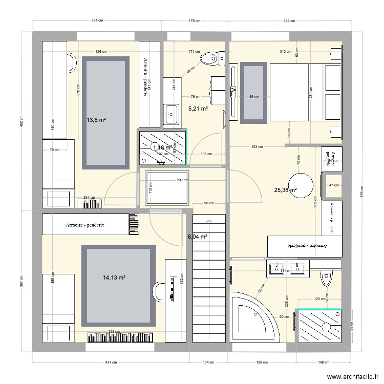 Maison . Plan de 6 pièces et 66 m2