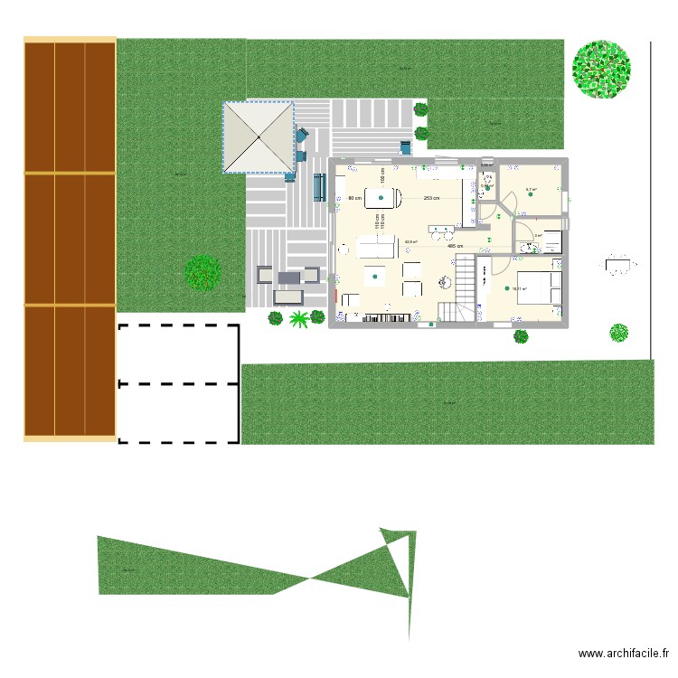 plan maison et jardin. Plan de 6 pièces et 63 m2