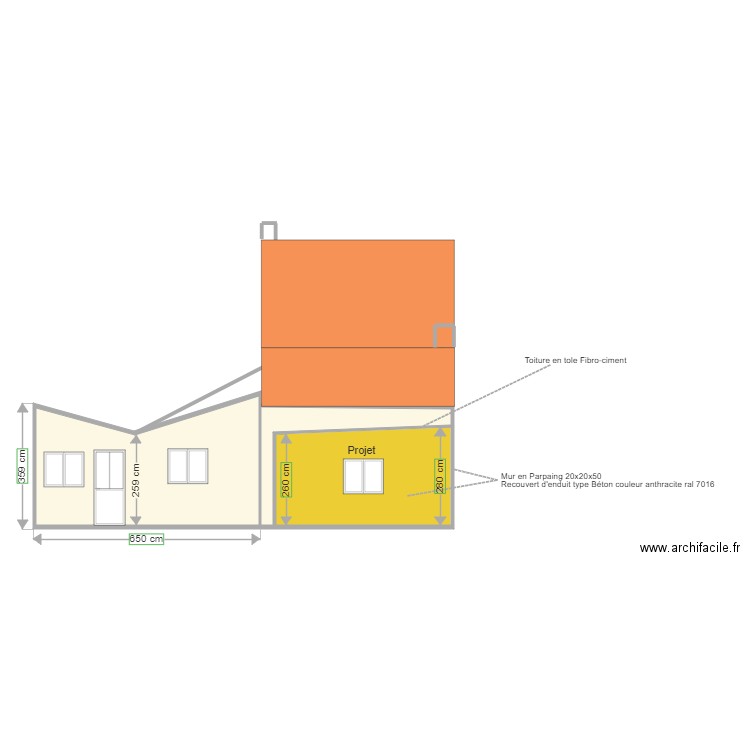 Plan facade coté jardin projet. Plan de 0 pièce et 0 m2