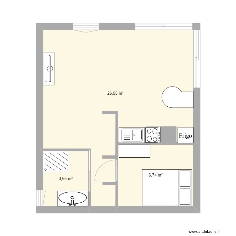 aaa. Plan de 3 pièces et 37 m2