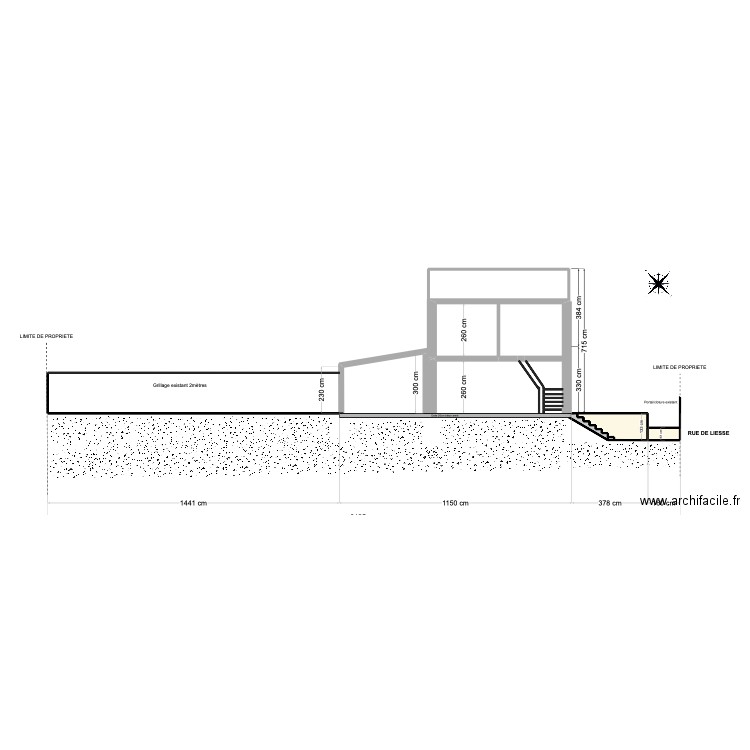 coupe existant. Plan de 4 pièces et 5 m2