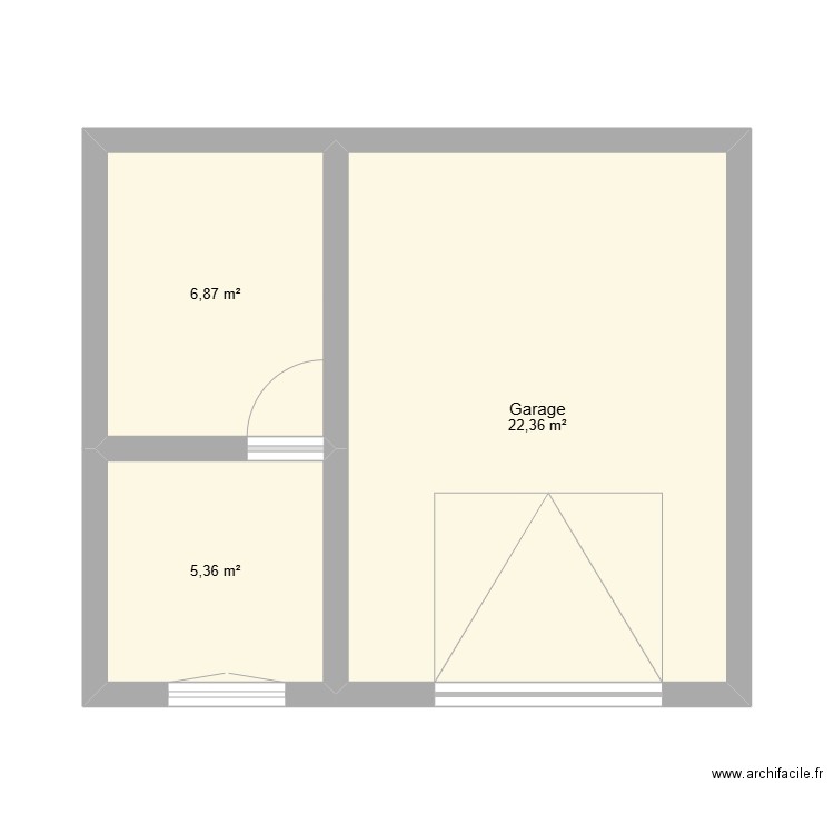 Atelier. Plan de 3 pièces et 35 m2