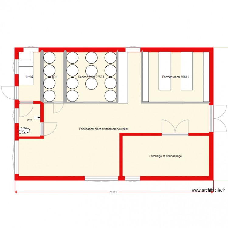 Brasserie. Plan de 0 pièce et 0 m2