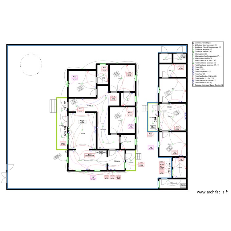 Plan Alareny Electricité. Plan de 18 pièces et 620 m2