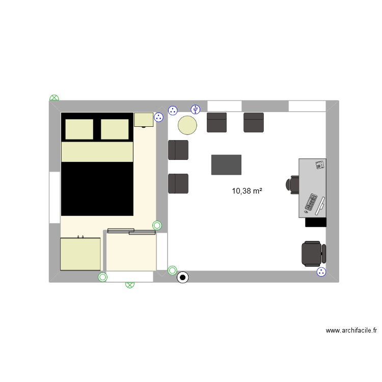 ny tranonay. Plan de 2 pièces et 17 m2