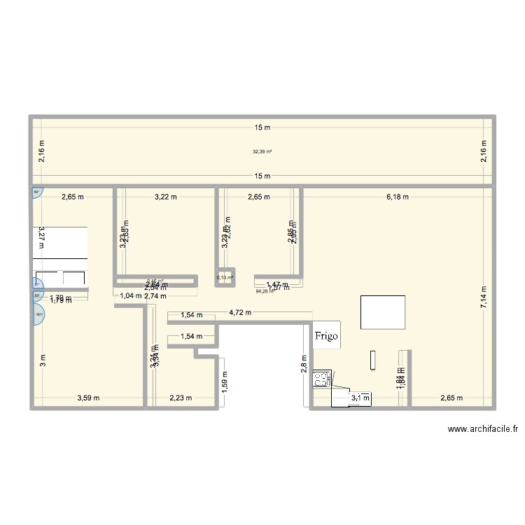 Implantation appart. Plan de 4 pièces et 127 m2