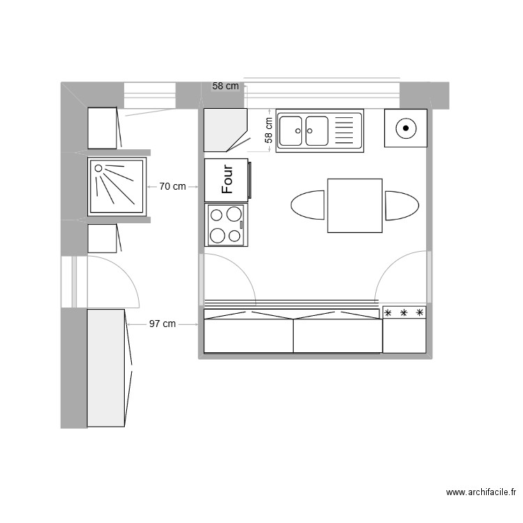 REAMANAGEMENT CUISINE NARROSSE EN CUISINE ET CELLIER D'ETE. Plan de 0 pièce et 0 m2