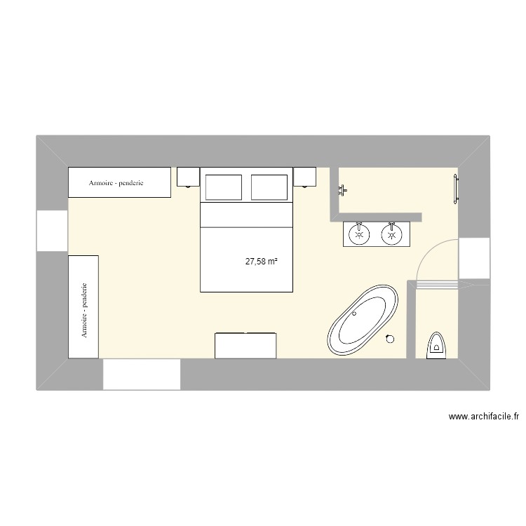 Suite parentale. Plan de 1 pièce et 28 m2