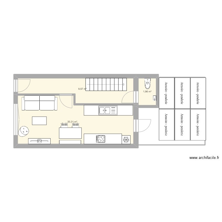 27 Dierickx. Plan de 3 pièces et 32 m2