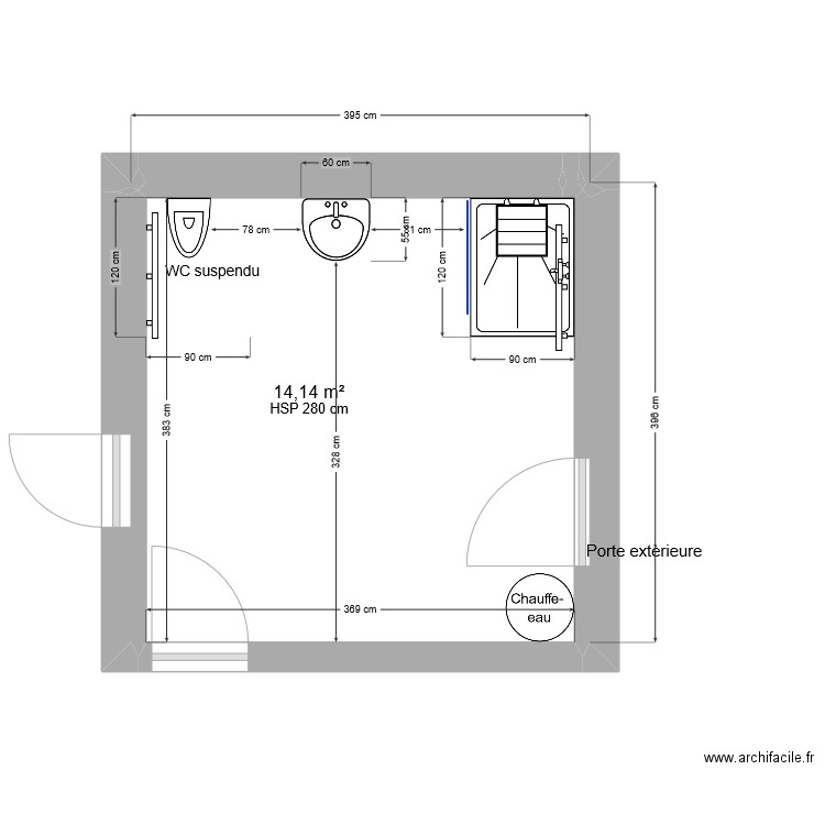 Sdb Issartel. Plan de 1 pièce et 14 m2