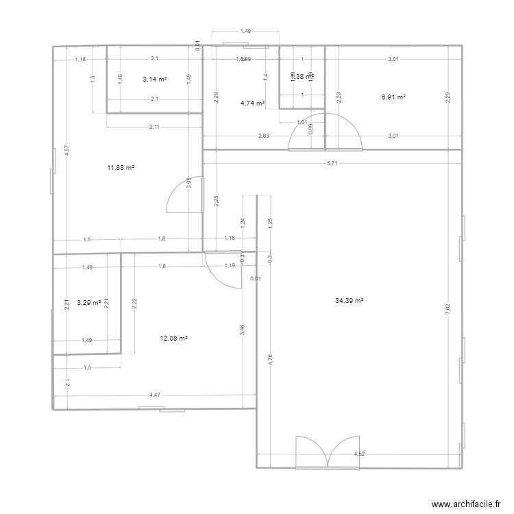 Plan 70 M2. Plan de 8 pièces et 78 m2