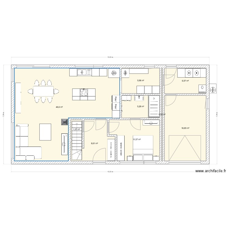 Clem bis. Plan de 19 pièces et 209 m2