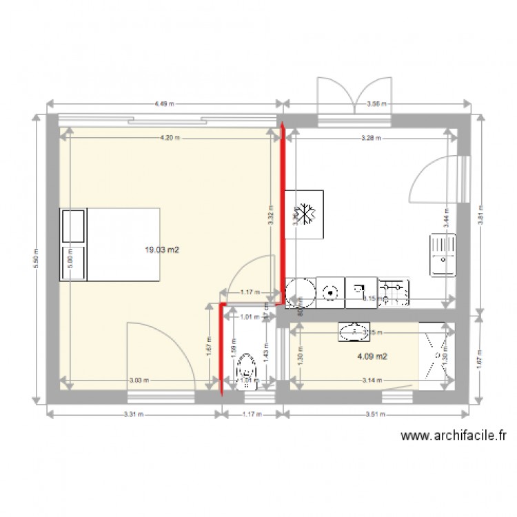 rez de chaussé chambre et cuisine. Plan de 0 pièce et 0 m2