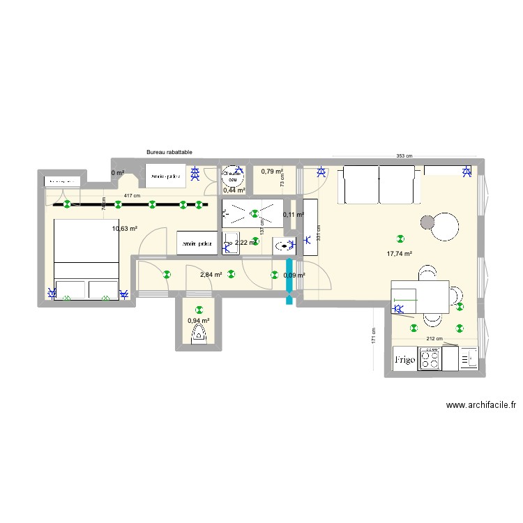 Voltaire 8. Plan de 10 pièces et 36 m2