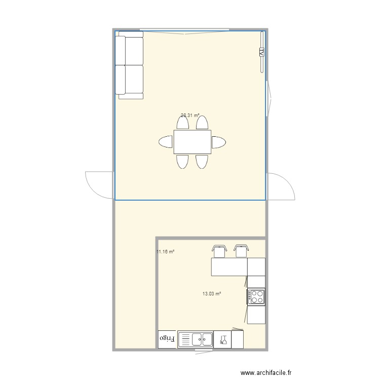 SALON CUISINE. Plan de 0 pièce et 0 m2