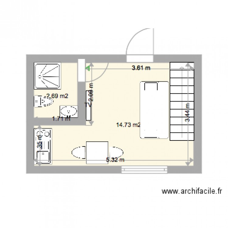 studio etage droitr. Plan de 0 pièce et 0 m2