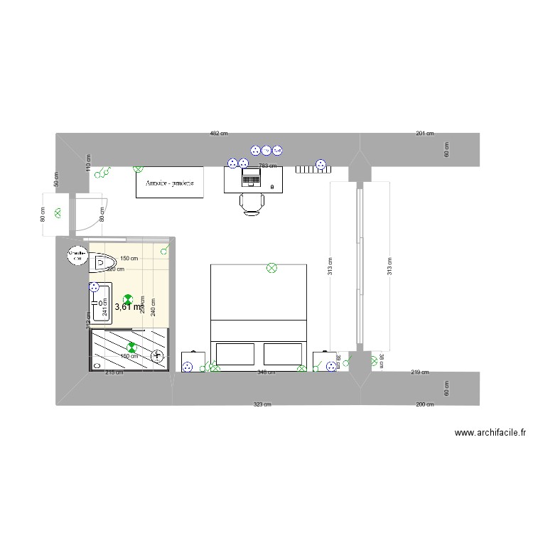 grp 4 plan chambre type. Plan de 1 pièce et 4 m2