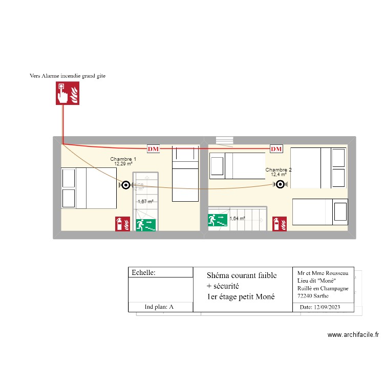 Shéma courant faible + sécurité 1 er étage gite petit Moné . Plan de 0 pièce et 0 m2