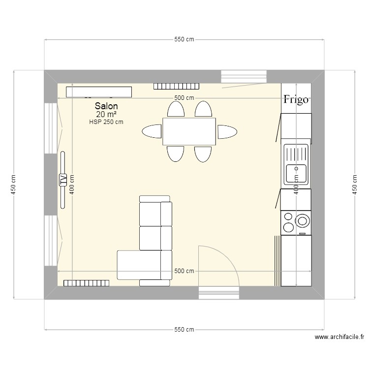 Plan CCF. Plan de 1 pièce et 20 m2