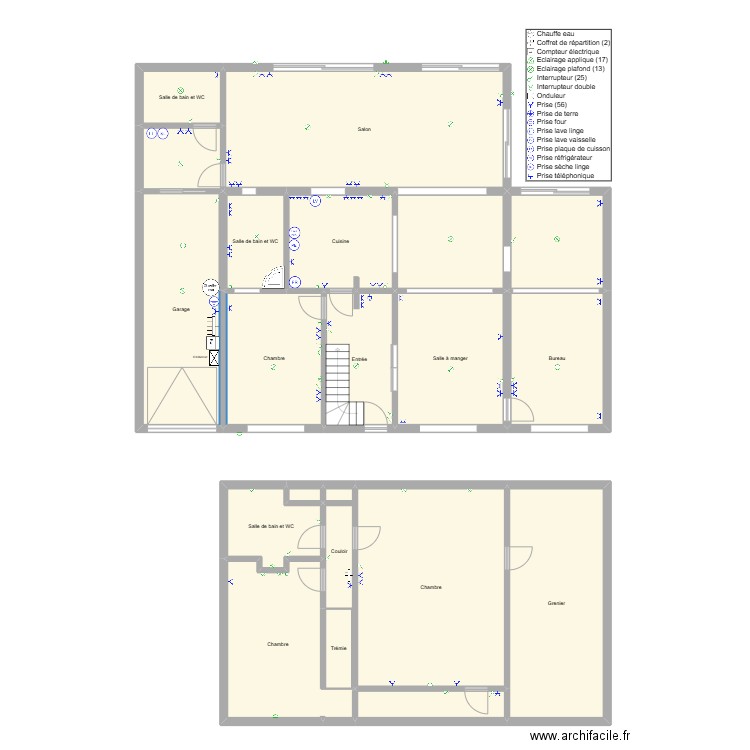 Plan electriqe Cy. Plan de 20 pièces et 268 m2