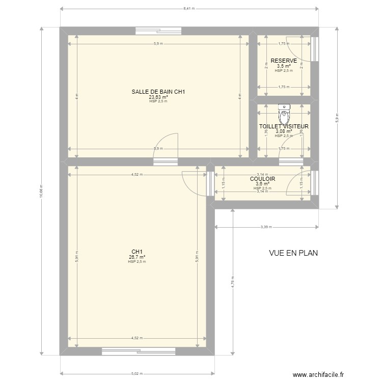 Chambre 1 et Salle de Bain 1. Plan de 0 pièce et 0 m2