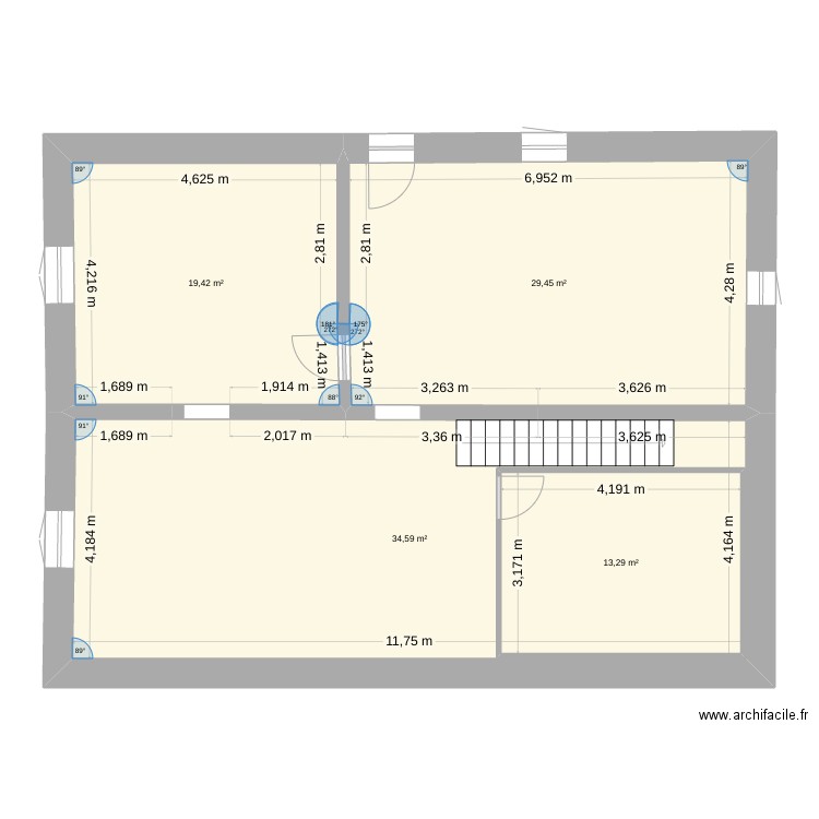 debut plan. Plan de 4 pièces et 111 m2