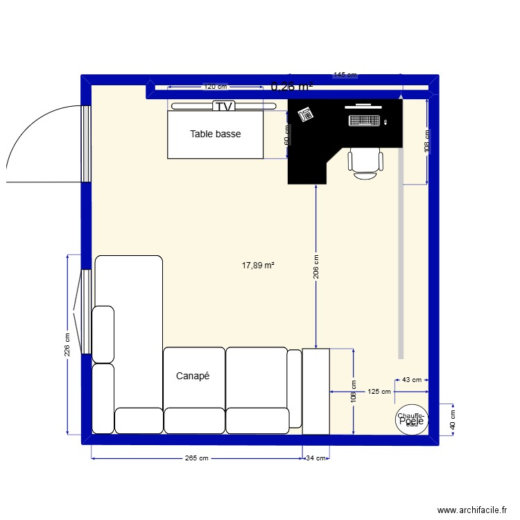 salon. Plan de 2 pièces et 18 m2