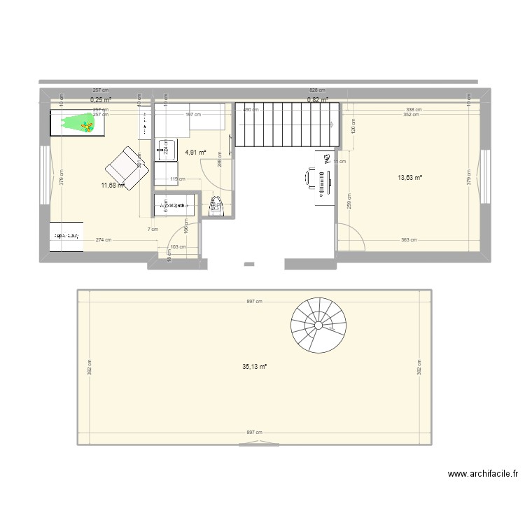 Etage avant v4. Plan de 6 pièces et 66 m2