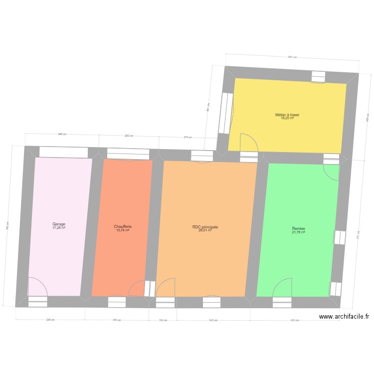 RDC APT initial. Plan de 5 pièces et 101 m2