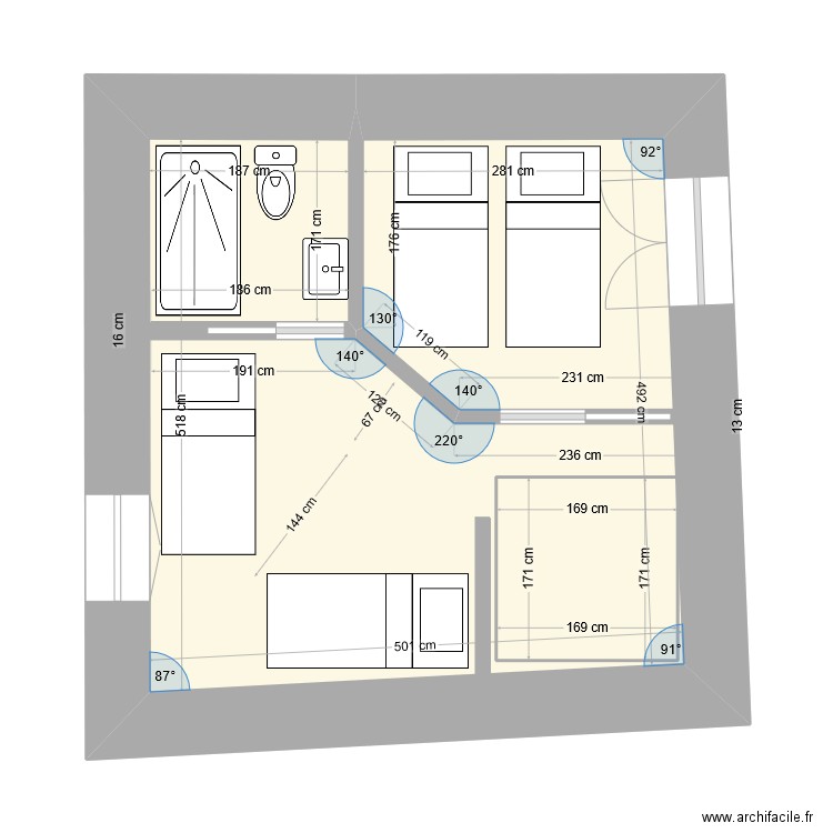 Bergerie ET0-1.3 fini. Plan de 3 pièces et 51 m2