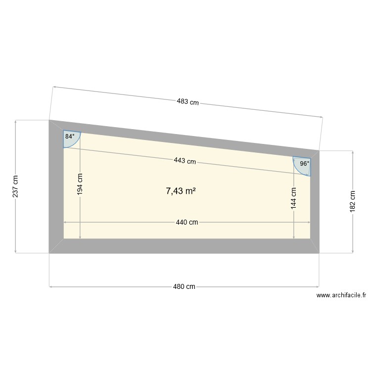 PROFIL . Plan de 1 pièce et 7 m2