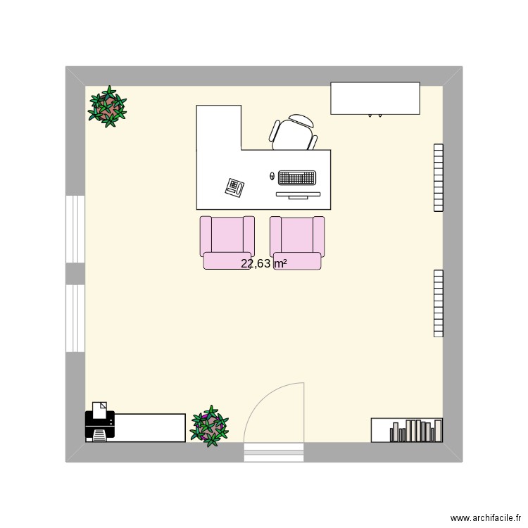 bureau. Plan de 1 pièce et 23 m2