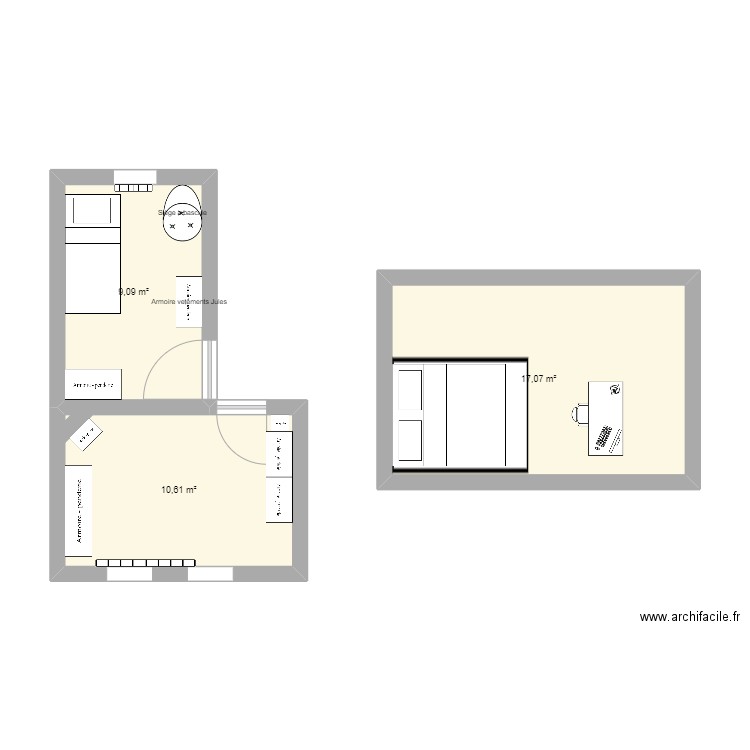 Plan étages. Plan de 3 pièces et 37 m2