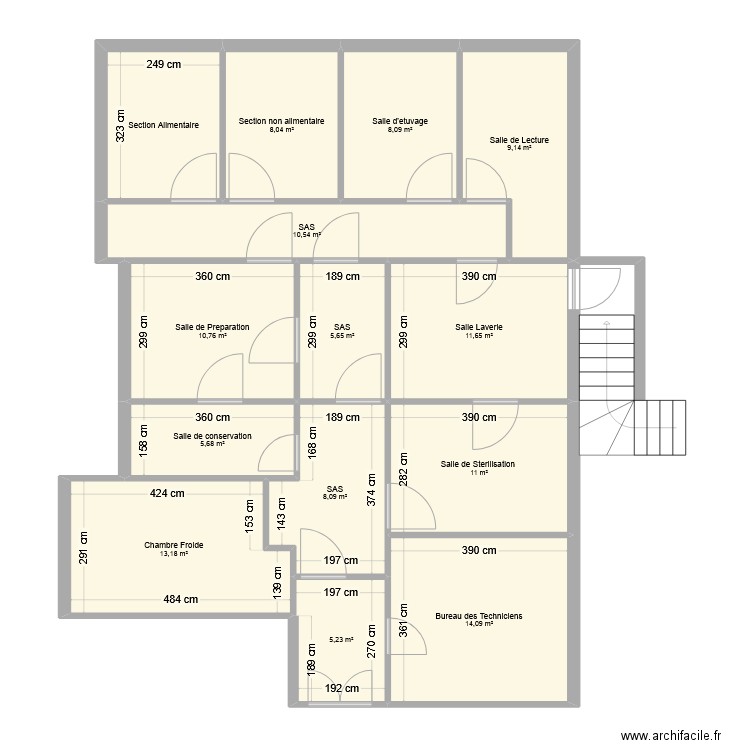 Amenagement laboratoire. Plan de 14 pièces et 129 m2