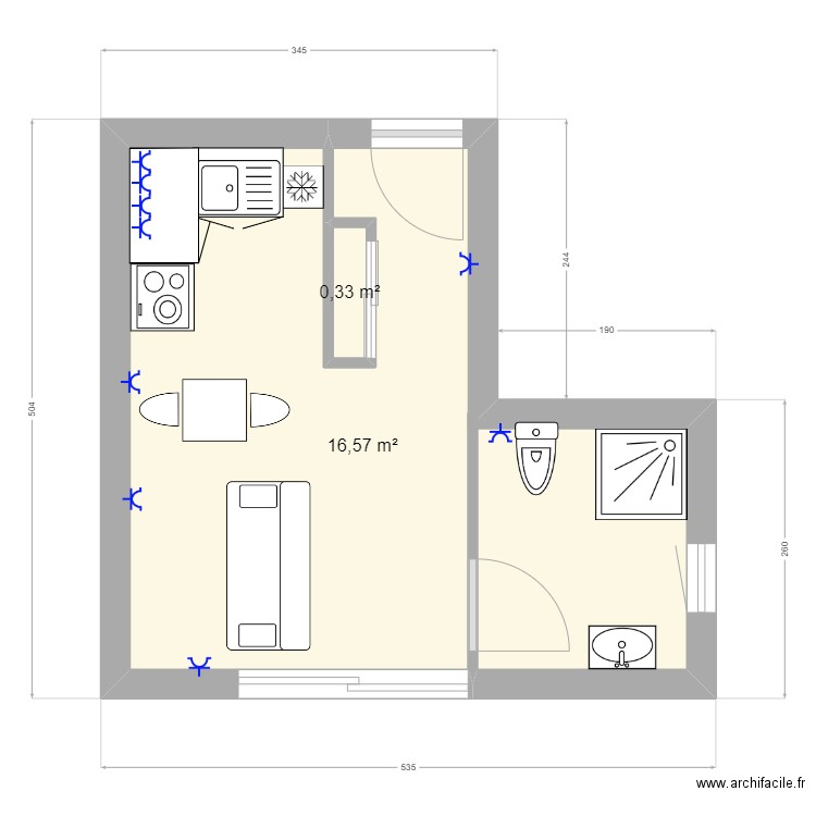  PLAN A 3 PIECES. Plan de 2 pièces et 17 m2