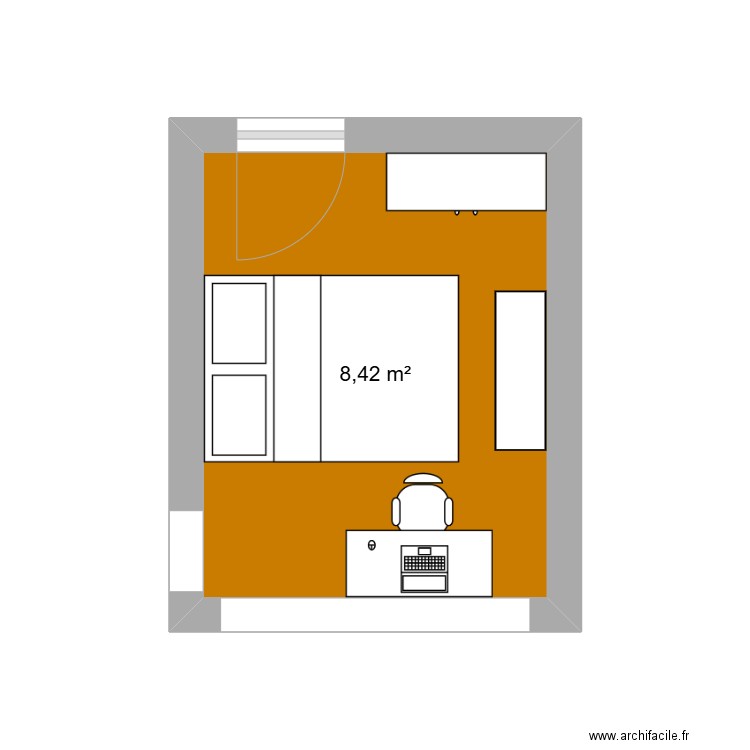 Chambre agencement 1. Plan de 1 pièce et 8 m2