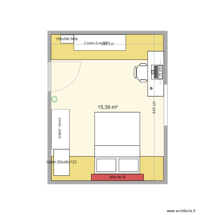 chambre Lois 2. Plan de 1 pièce et 15 m2