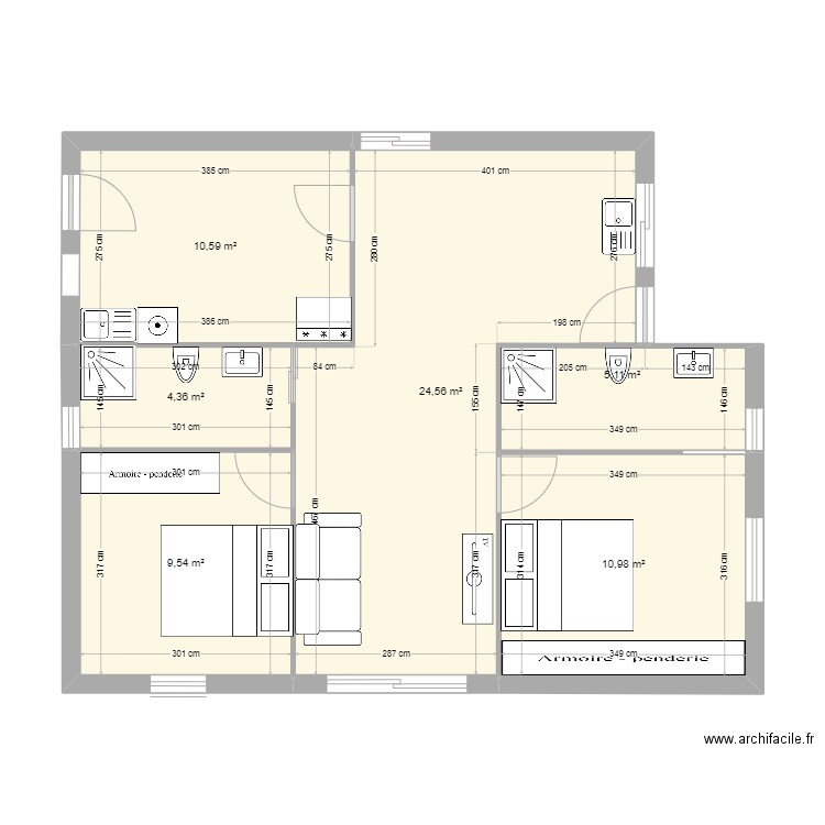 Caniquit 1. Plan de 6 pièces et 65 m2