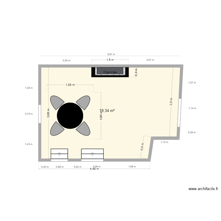 Cuisine + salle à manger. Plan de 0 pièce et 0 m2